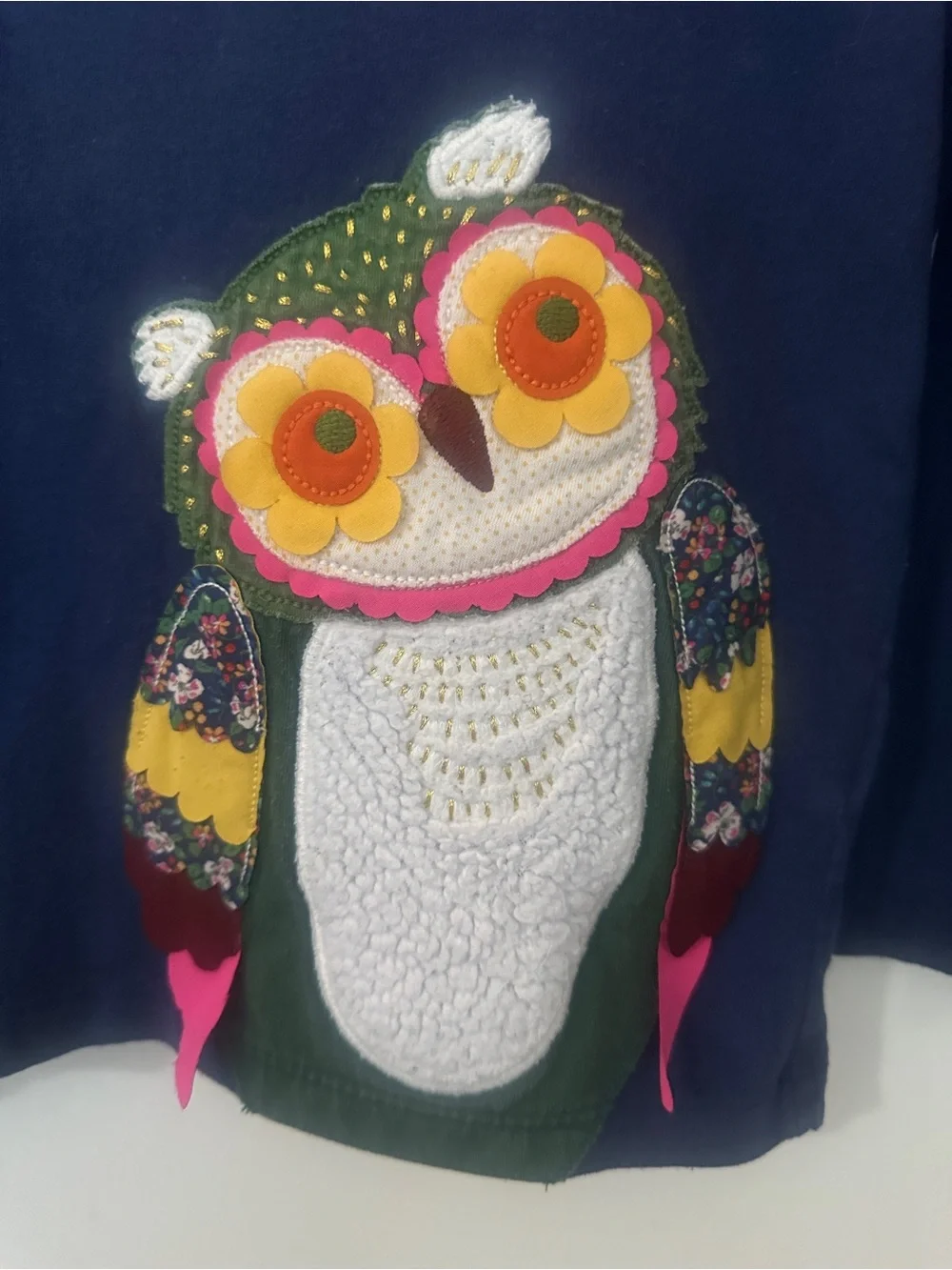 Mini Boden Owl Appliqué Long Sleeve Top 3–4Y 104cm Navy - Picture 2 of 5